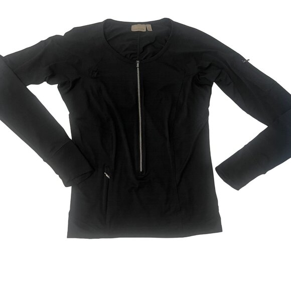Athleta‎ Women’s 1/2 Zip Long Sleeve Active Top Black Ruched with Pockets M - Picture 3 of 9
